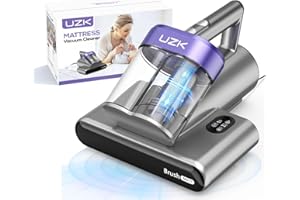 UZK Bed Vacuum Cleaner Mattress Vacuum Cleaner,16Kpa Powerful Handheld Vacuums with UV-C Light & Double Dust Cup & High Heating & Ultrasonic & Anion for Bed Sofa (MV11,Black)