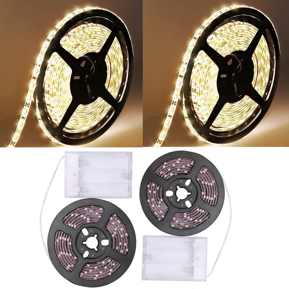 LED Strip Lights 2M Waterproof,Sunboia Rope Lights Warm White,2x2m LED Backlights,SMD5050 Waterproof Flexible Lights,LED Decorative Lighting for Kitchen Mirror Shelf Stairway Cupboard Cabinet