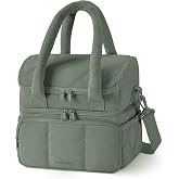 BAGSMART Lunch Bag Women, Double Deck Insulated Lunch Box, Olive Green | Puffer Lunch Tote, Leakproof, Durable &amp; Reusable Large Lunch Cooler For Work Picnic Travel Meal Prep