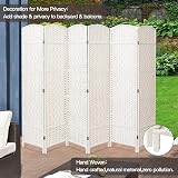 INMOZATA Handwoven Wicker Room Divider 6 Panel Foldable Privacy Screen White view 7