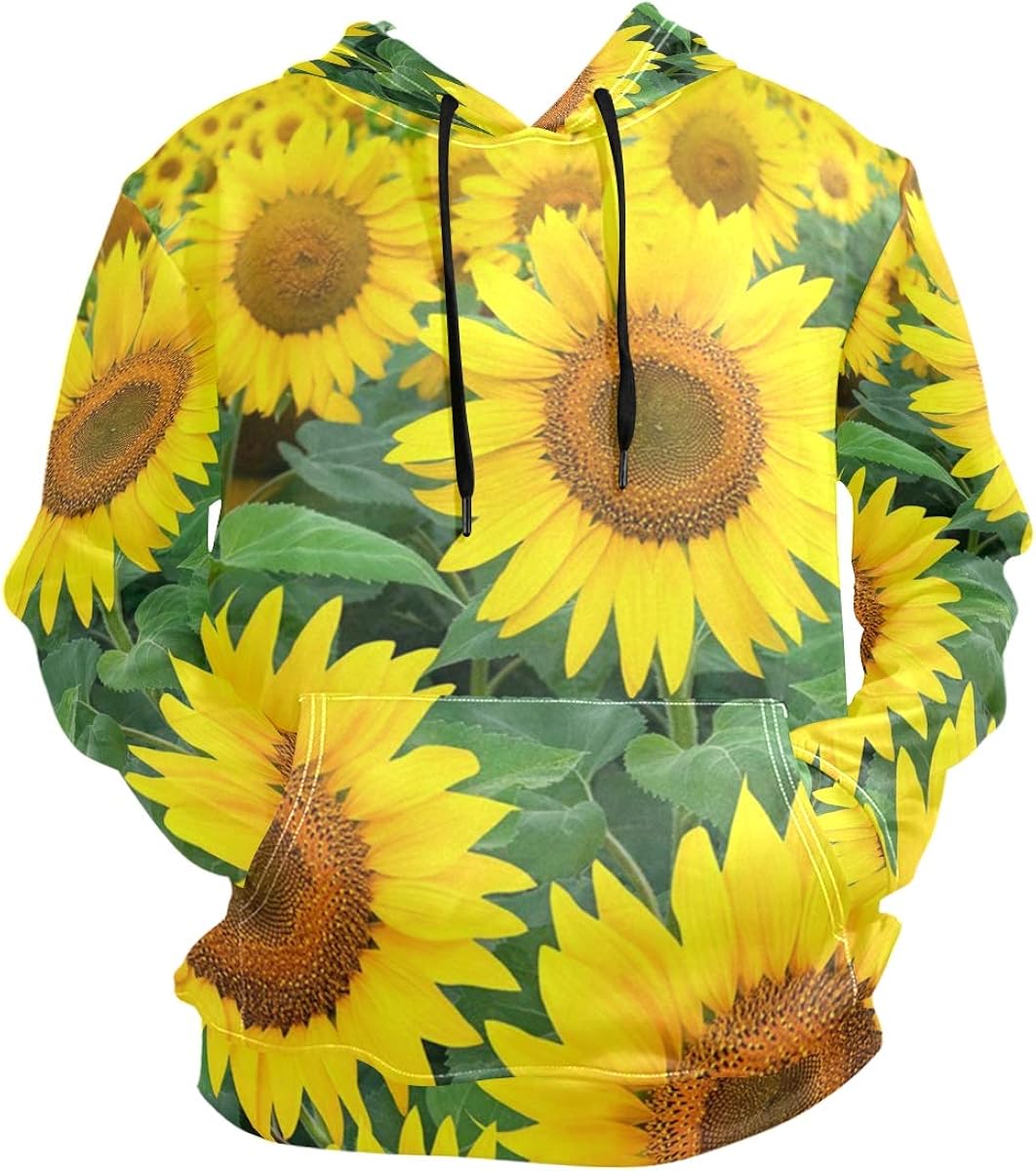 yellow hoodie with sunflowers on sleeves