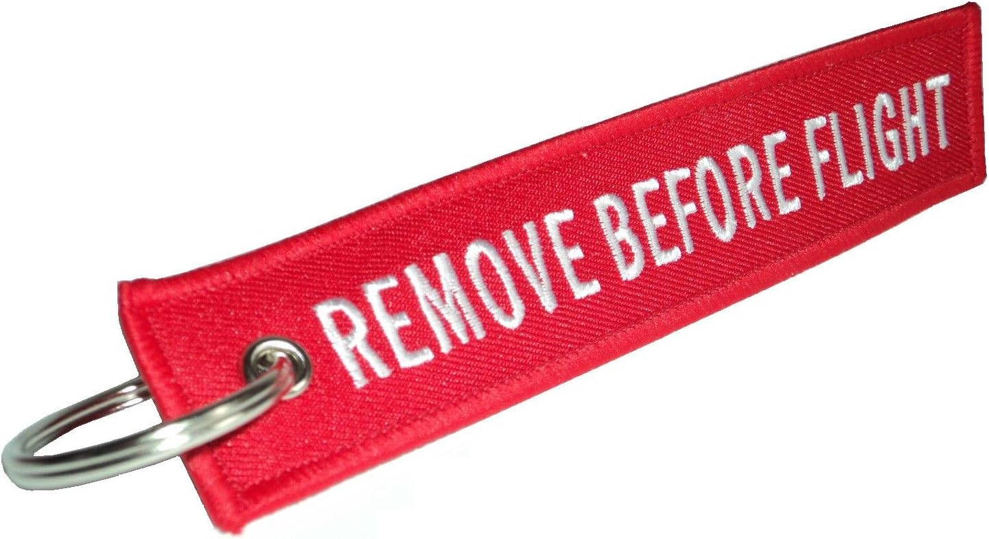 Red Embroidered 'Remove Before Flight' Keyring / Keychain / Luggage Tag