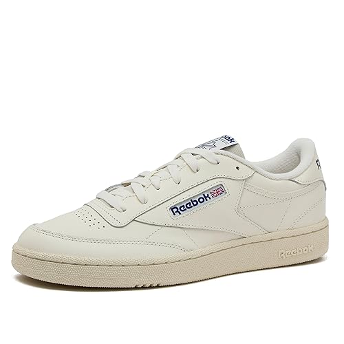 Reebok Club C 85 Mens Tennis Shoes, Casual Fashion White Sneakers for Men, Chalk/Chalk/Classic Cobalt, 8