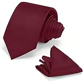 Junmaxroad Mens Tie Set Solid Color 3.15" (8CM) Formal Necktie Pocket Square Clip and Cufflinks Business Wedding Gift Box