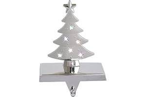 Amooca Christmas Stocking Holders Non-Slip Metal Hooks LED Lights Tree Decor Fireplace Mantle Stocking Hanger for Party Decorations (Silver)