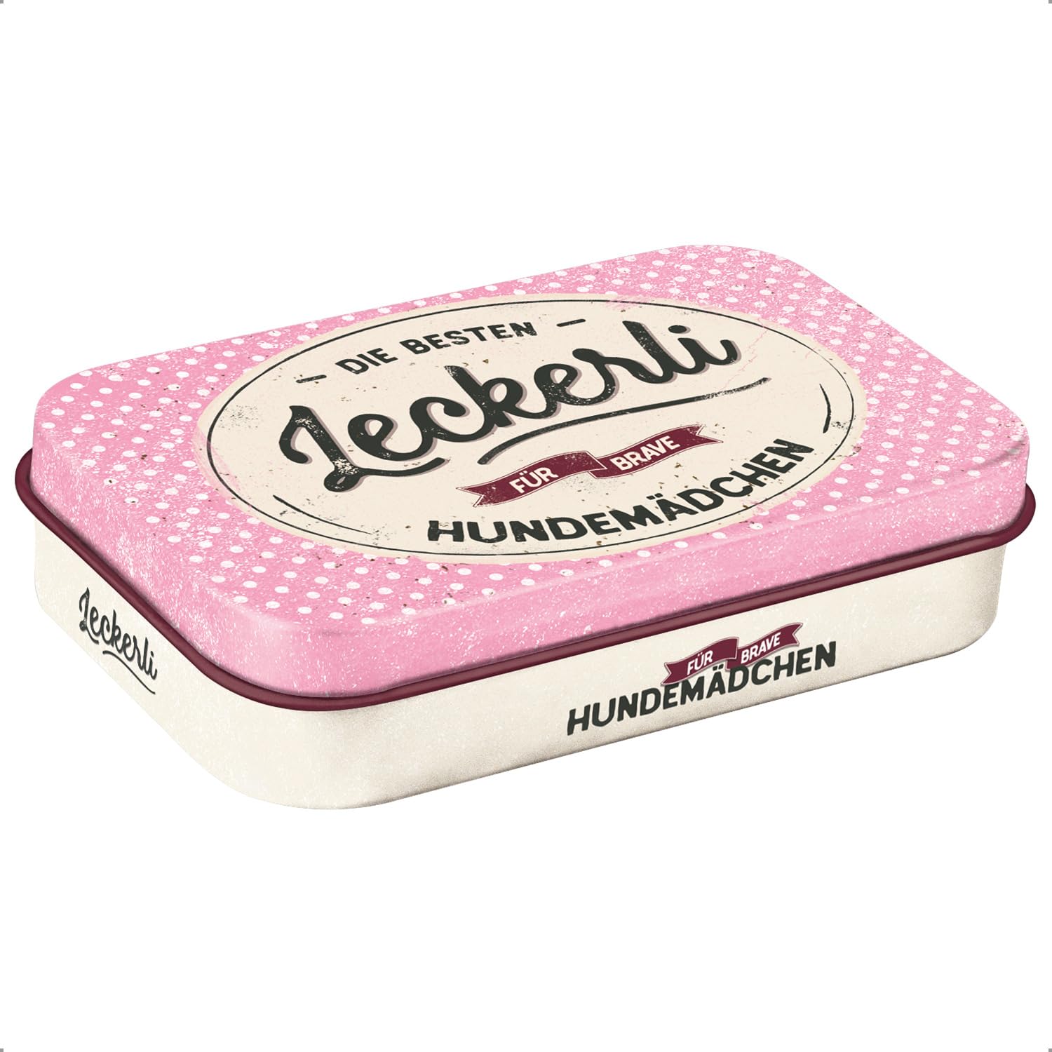 Nostalgic-Art 82107 Retro Treat Tin Paw Sign - Dog Girl - Gift Idea for Dog Owners, Tin Box for Travel, Vintage Design, 9.5 x 6 x 2 cm