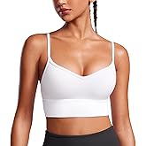 CRZ YOGA Womens Butterluxe Sweetheart Longline Sports Bra - V Neck Adjustable Thin Strap Yoga Camisole Padded Crop Top