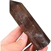 WUYOUSHI 1Pc Large Smoky Quartz Wands / 4.8"-5.11" (12-13cm),Natural Healing Crystal Tower / 6 Faceted Chakra Crystal Point Reiki Meditation Therapy