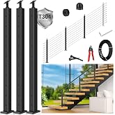 Zylorix 36" Modular 8-12FT Cable Railing Post Kit for Deck Surface Mount | 3 Stair Post Kit for 28-38&deg; Stairway, 1/8" Wire Rope, Swage Cable Railing Kit, T304 Cable Railing System, No Handrail, Black