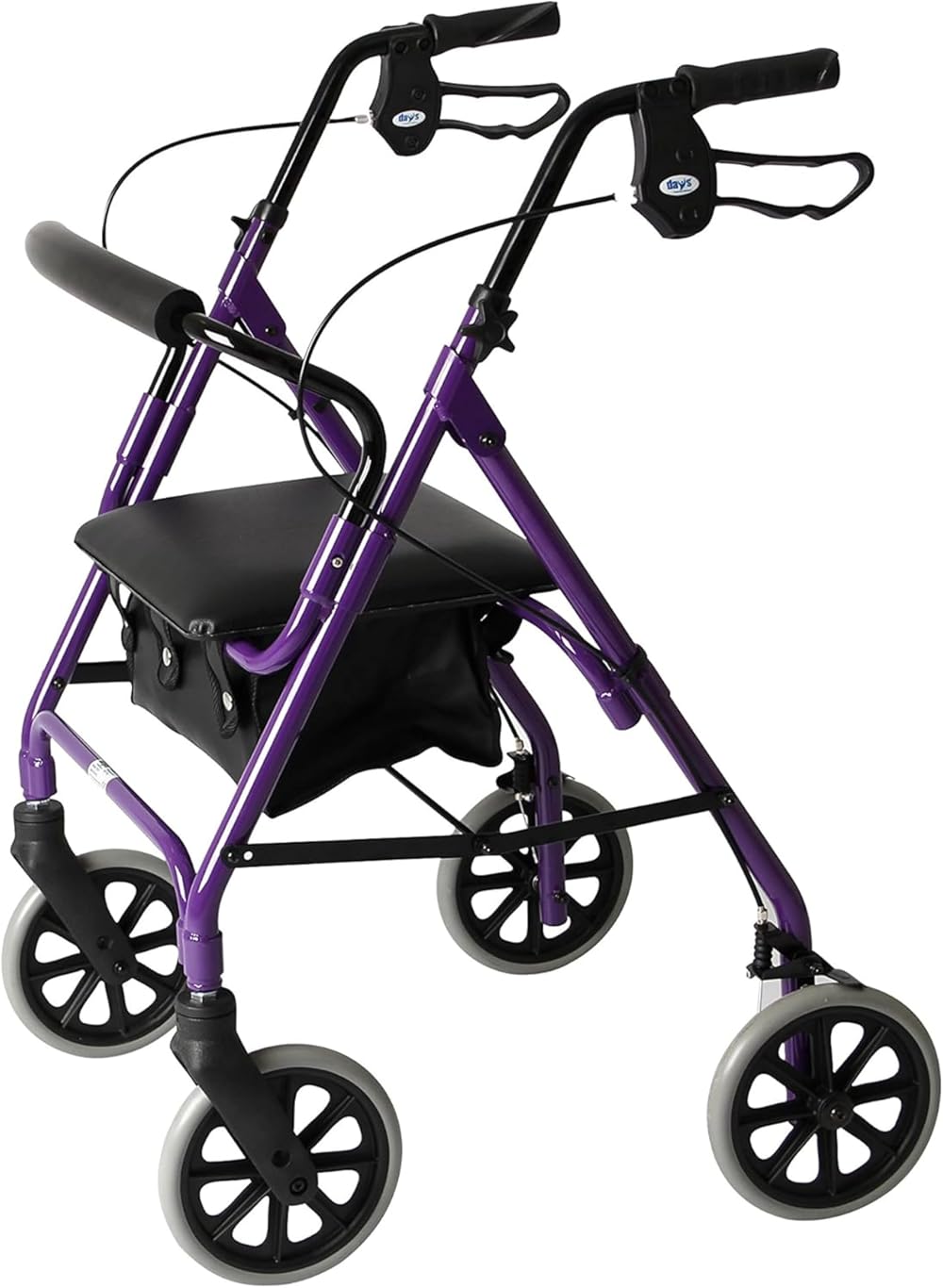 Days Lightweight Folding Rollator Walker Purple – Adjustable, Seat, Brakes