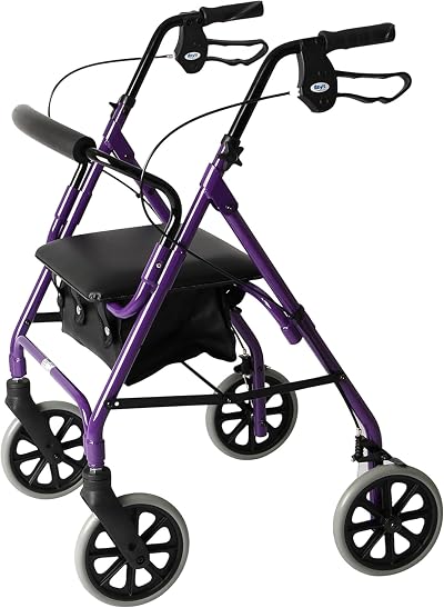 Days Lightweight Folding Rollator Walker Purple – Adjustable, Seat, Brakes