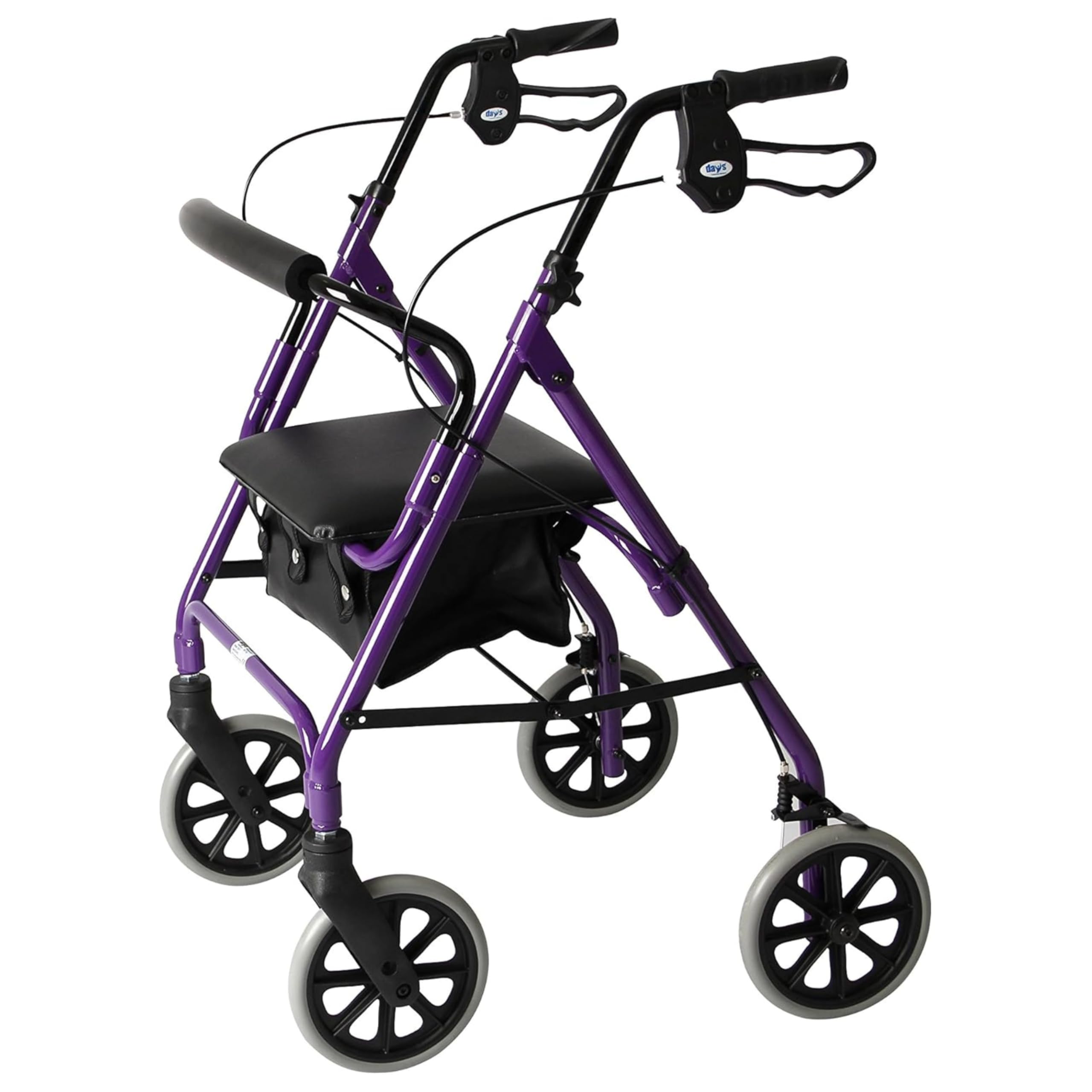 DAYS Lightweight Folding Rollator Walker – Mobility Aids, Adjustable Walking Frame with Padded Seat, Lockable Brakes, Ergonomic Handles, Walking Aid, Portable Walker for Elderly, Small – Purple