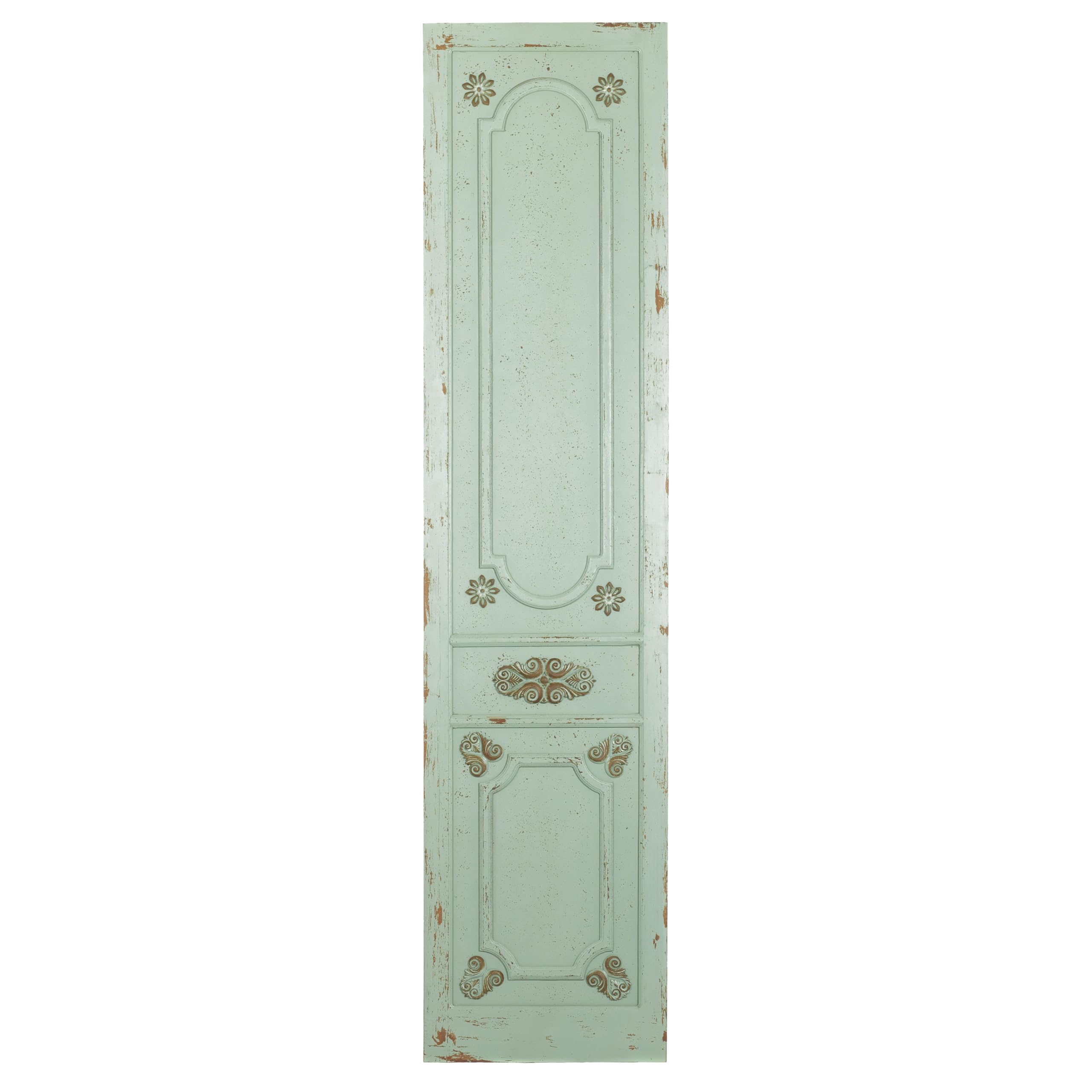 Photo 1 of Deco 79 Wood Scroll Home Wall Decor Antique Door Wall Sculpture, Wall Art 18" x 1" x 78", Green