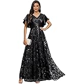Sequin Mother of The Groom Dress for Wedding V Neck Long Grandmother of The Bride Dresses with Short Sleeve