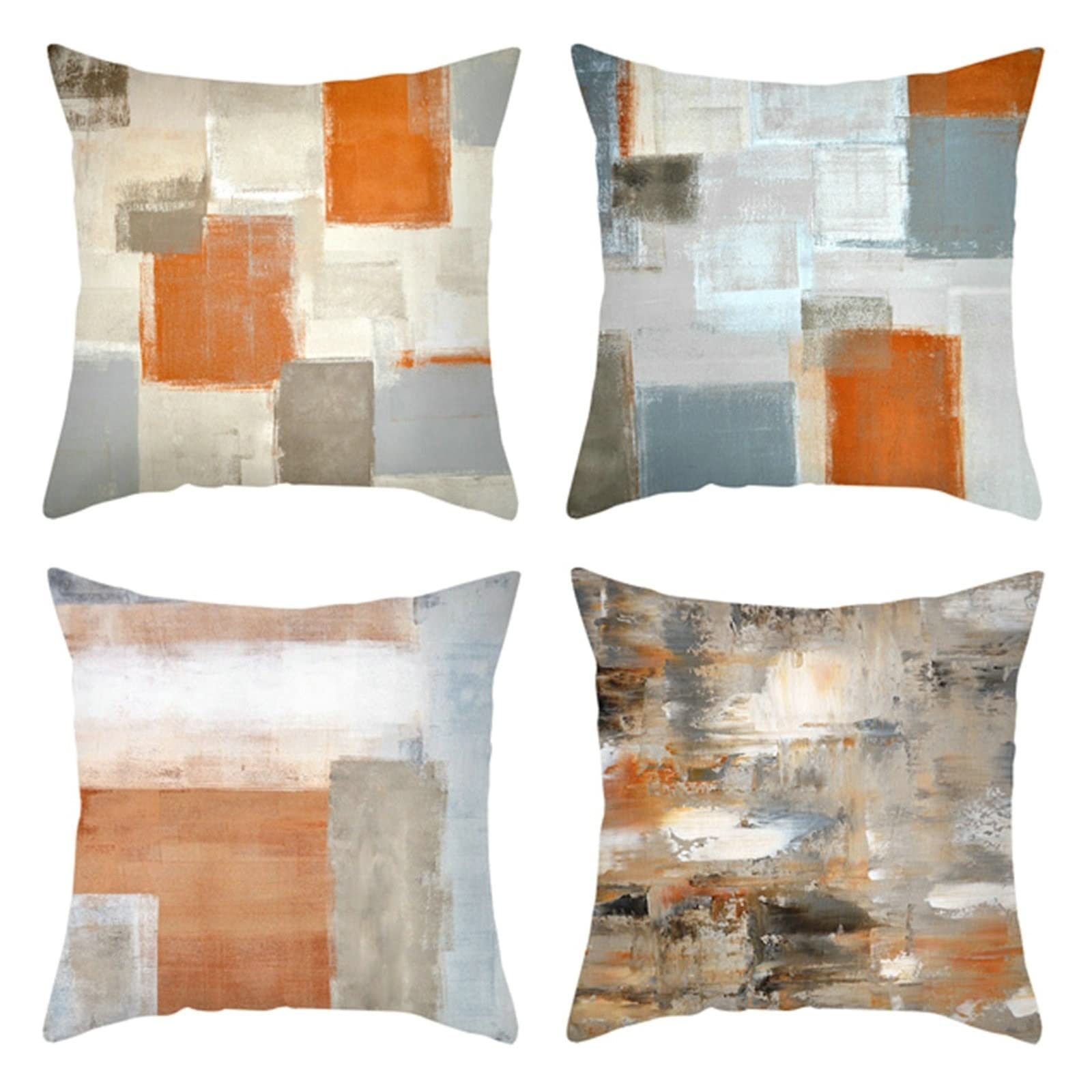 Daesar Cushion Pillow Covers For Living Room, Sofa Pillow Cases 4 Pack Orange Grey White 20x20 Pillow Case Modern 50x50CM Lattice Geometric, Polyester