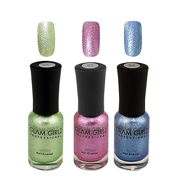 Glam Girlz Glitter Nail Polish-Combo(85-87-94) Green, Dark Pink, Dark Blue