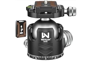 Low Profile Ball Head 52mm Tripod Head WEYLLAN DH52 Camera Head Mount, CNC Heavy Duty Ball Head with Two 1/4" Quick Release Plates, Panoramic Ballhead for Tripod, Monopod, DSLR, Max Load 66lbs /30kg