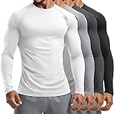 August Alley 4 Pack Mens Long Sleeve Compression Shirts Crew Neck Workout Tight Tops Athletic Base Layer Undershirts
