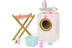 Our Generation - Laundry Day - Doll Washing Machine - Drying Rack, Iron & Cleaning Set - 18-Inch Doll House Accessories - Pre