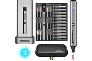 AM ARROWMAX Electric Engraving Pen, Polishing Pen with 36 Bits, Aluminum Case, APP, Wireless Magnetic Charger, Tool Bag, Cordless Engraving Machine for Jewelry, Wood, Glass, Carving (SGS MINI PLUS)
