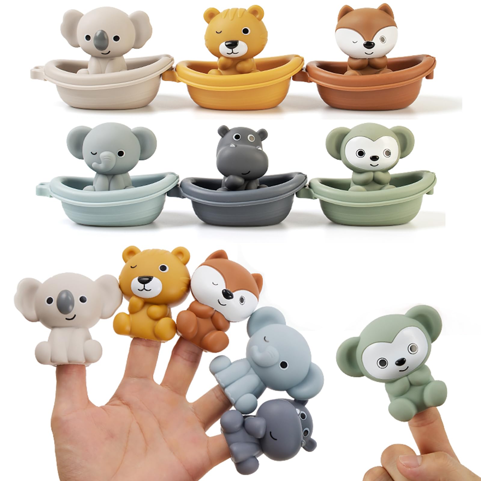 LYNSAN 12 Pcs Bath Toys Set, Bathtub Water Toys with Floating Boats for Kids Baby Cute Animals Finger Toy Gifts for Boys Girls Infants Toddlers Swimming Pool Beach Shower Christmas