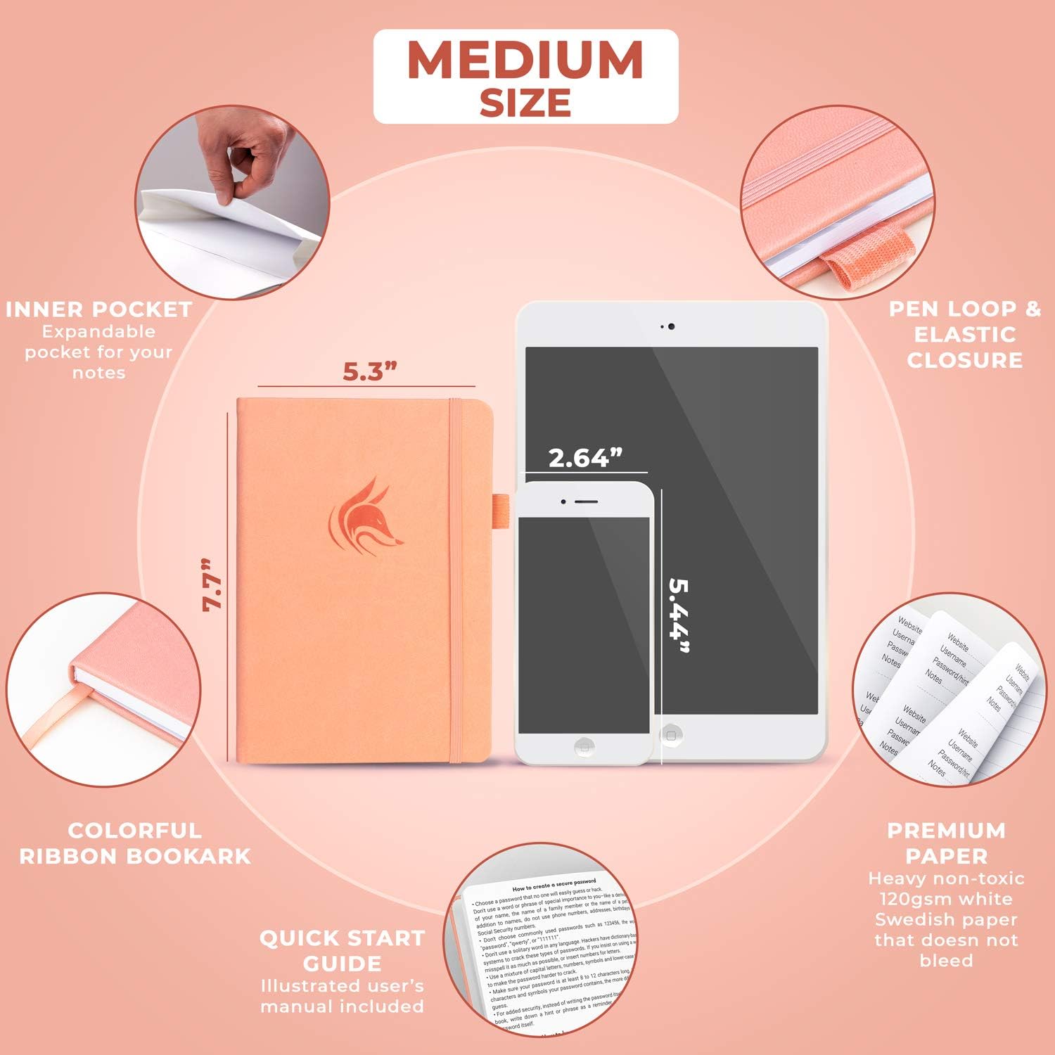Clever Fox Password Book with tabs. Internet Address and Password Organizer Logbook with alphabetical tabs. Small Pocket Size Password Keeper Journal Notebook for Computer & Website Logins (Rose Gold) : Office Products