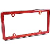 Red Reflector Chrome Plastic License Plate Frame