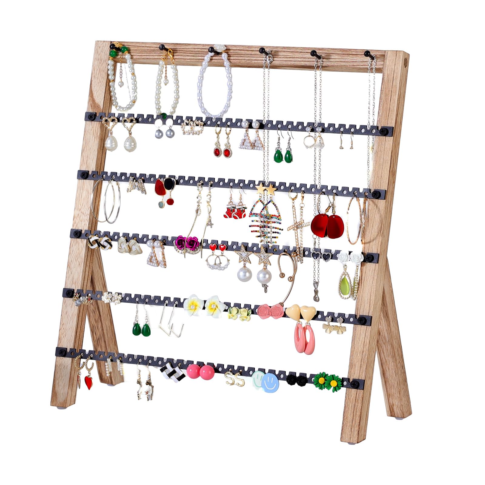 Photo 1 of vefix Jewelry Organizer, Earring Holder Organizer, 6 Tiers Wooden Earring Stand, Necklace Holder, Jewelry Stand, Earring Display with 140 Earring Holes and 6 Necklace Hooks