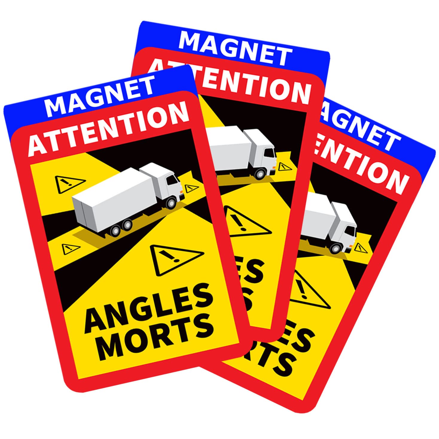 lepni.me Pack of 3 Magnetic Blind Spot Warning Sign Attention Angles Morts Stickers for Truck in France Strong Magnet Decal with UV Protection — image 1