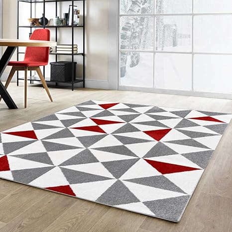 Nazar Tapis De Salon Collection Forsa Couleur Rouge Gris