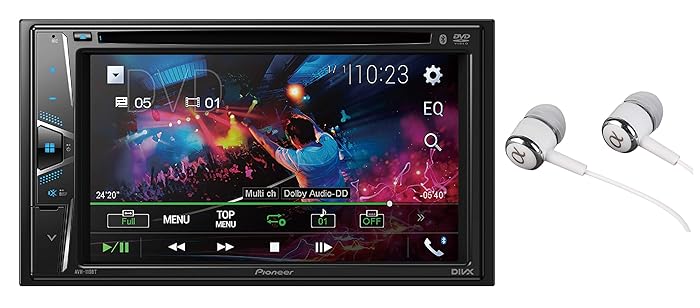 Pioneer AVH-110BT Double DIN 6.2" WVGA Touchscreen Display Bluetooth In-Dash DVD/CD AM/FM Front USB Digital Media Car Stereo Receiver, Android Music Pandora and Spotify Support/FREE ALPHASONIK EARBUDS