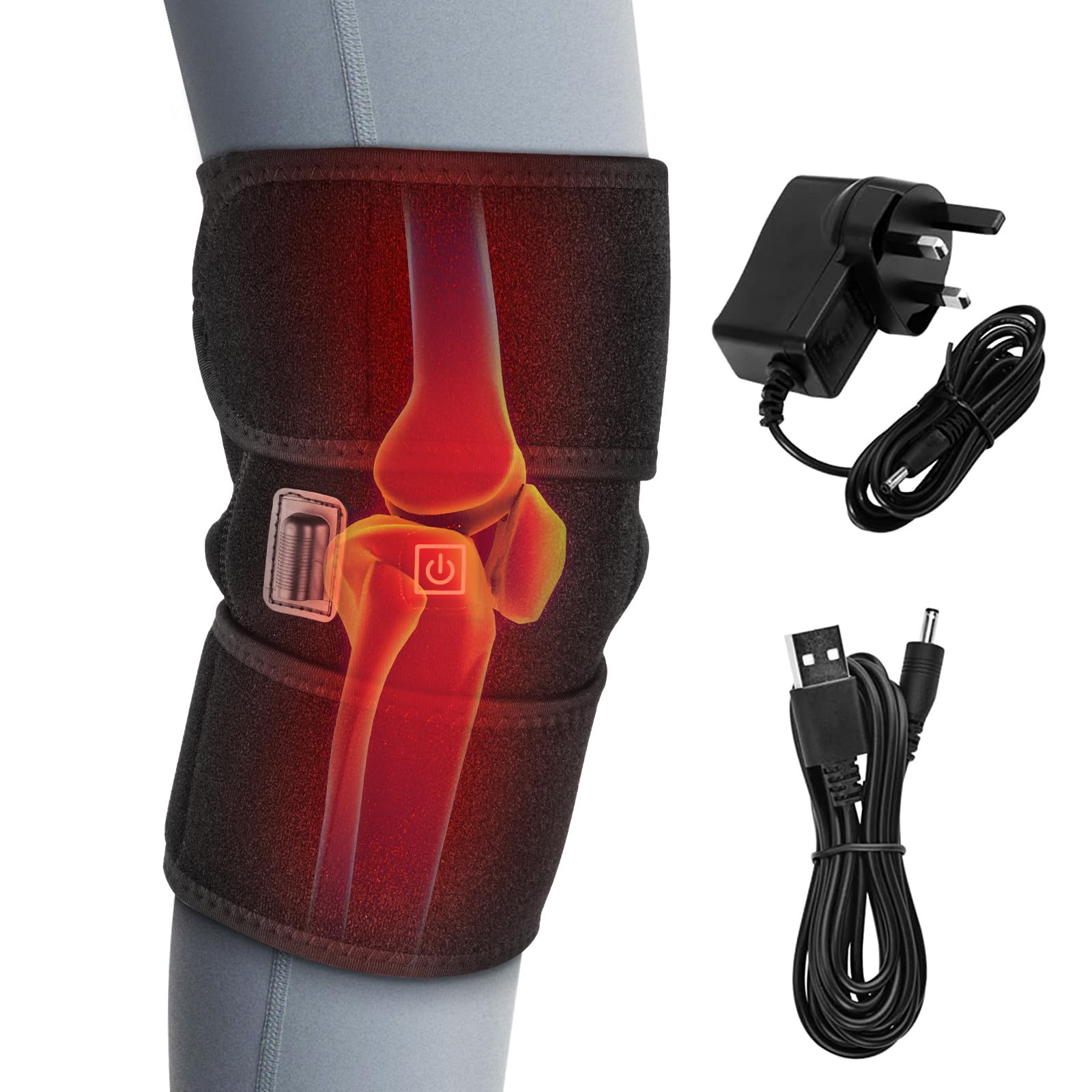 MOFAJANG Heated Knee Pad, Knee Brace Heating Pad, 3 Heating Modes Knee Warmer Wrap for Arm Knee Joint, Come with Power Plug & USB Cable-1PC