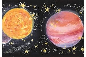 CONCORD WALLCOVERINGS ™ Wallpaper Border Kids Pattern The Solar System Planets Stars for Kid's Bedroom Playroom, Black Blue Red Yellow Green Purple, 4.5 Inches by 15 Feet GU92122B