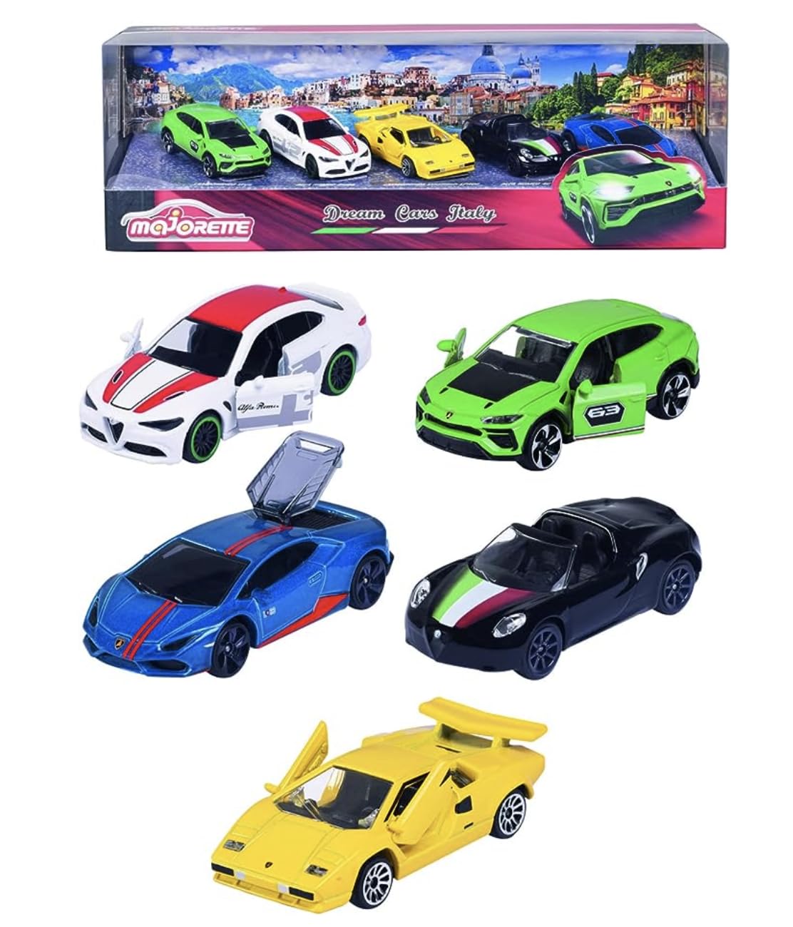 Majorette 212053178 Italian Dream Cars Gift Box-Features Five Premium Model Vehicles from Fiat, Alpha Romeo, and Lamborghini — image 1