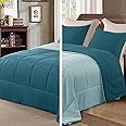 Exclusivo Mezcla Lightweight Summer Reversible Twin Size Comforter Set, Down Alternative Comforter with 1 Pillow Sham, Twin Size Bedding Set for All Seasons, Dusty Teal/Aqua Blue