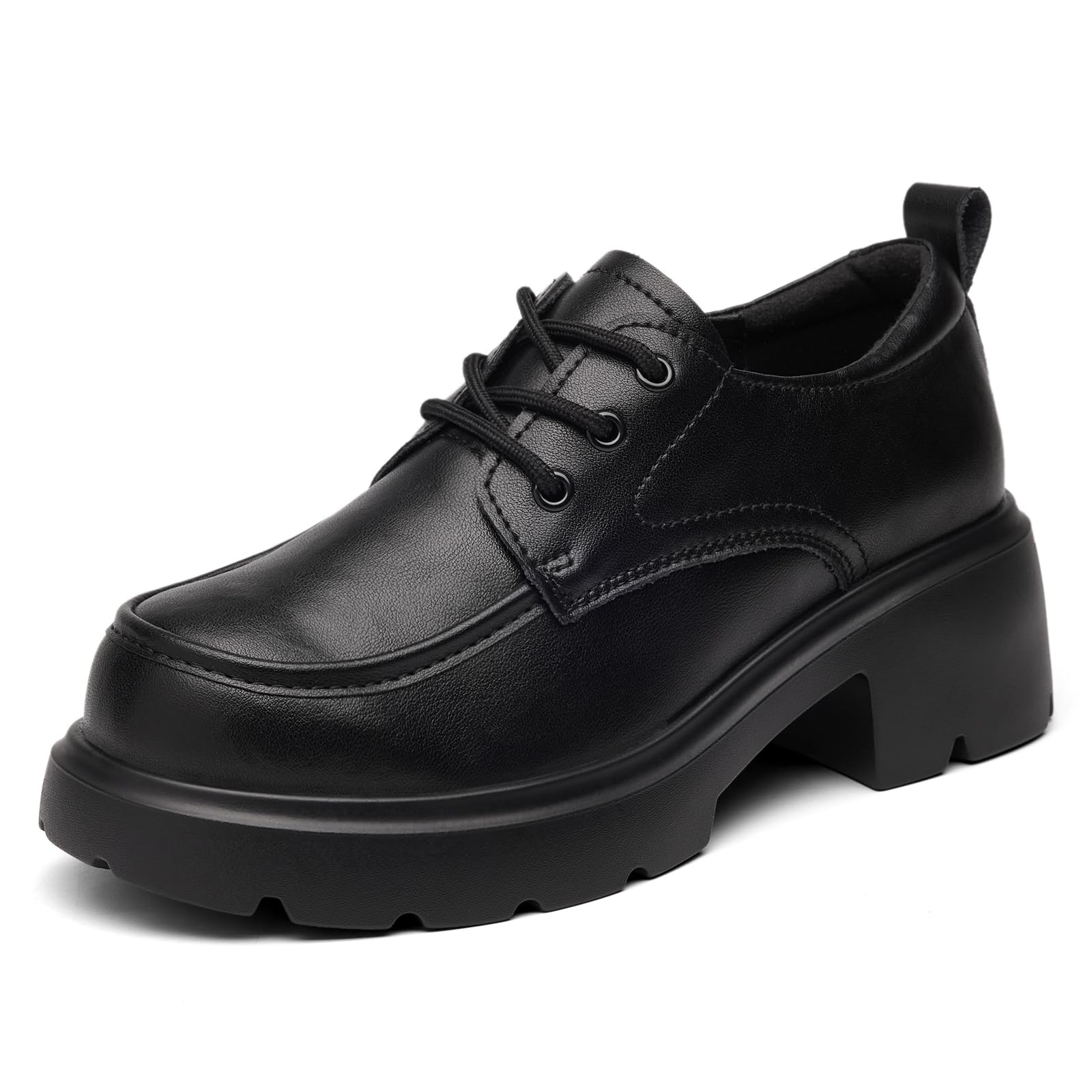Photo 1 of Oxford Shoes for Women Platform Chunky Dress Shoes Lace Up Lug Sole Heel Slip Resistant Memory Foam Comfort Casual Wedge Business Work Shoes Ladies Black Leather US 8.5