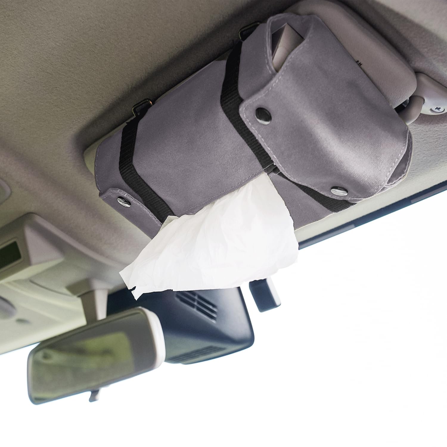 [Jimania] 車用 ティッシュケース 箱ごと入る ティッシュボックス (ジムニー 専用設計の３WAY) 『 サンバイザー/助手席前(横・縦) / ヘッドレスト で使用可能！ 』 (帆布製/吊り下げ可) 【ジムニー以外も スズキ トヨタ で幅広く使用可能！ ハイエース/ラパン 等】 (グレー)商品画像