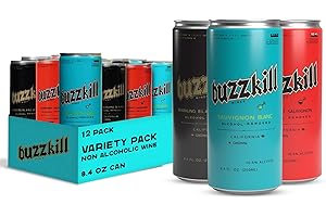 BUZZKILL WINES Buzzkill Wine Non-Alcoholic Variety 12 Pack – Sauvignon Blanc, Blanc de Blanc, Cabernet Sauvignon - Dealcoholized, Low Sugar, Gluten-Free (8.4 fl oz each)
