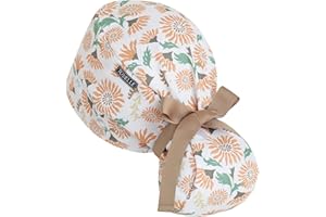 TOVELLE Scrub Caps Women Ponytail – Floral Sunshine Double-Sided Printed Surgical Hat with Buttons and Sweatband, Soft Nurse Cap for Long Hair, Helps Reduce Static Buildup