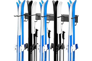 FEIMIRE Ski Wall Rack – Heavy-Duty Steel Storage System Holds Up to 10 Pairs of Skis and Poles, 300 lbs Capacity, Wall-Mounted Organizer for Garage, Shed, or Outdoor Use