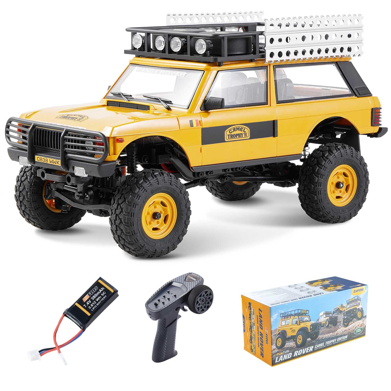 EAZYRC FMS 1/24 FCX24M RC Crawler RTR, Land Rover Series with Licensed, 1/24 RC Truck 4X4 Mini RC Car with Lighting, 2.4Ghz Remote Control,Battery (Range Rover)