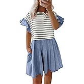 POTILI Plus Size Dresses for Curvy Women Summer Ruffle Short Sleeve Casual Denim Jean Dress 2025 Trendy