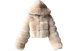 lcziwo Women Cropped Faux Fur Jacket Zip up Hooded Coats Furry Teddy Parka Warm Short Overcoat Winter Fashion