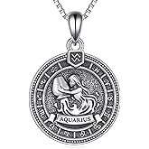 YAFEINI Aquarius Necklace 925 Sterling Silver Zodiac Pendant Necklace Astrology Jewelry Gifts for Women