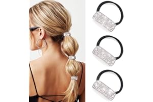 CAKURE Crystal Hair Ties Silver Sparkly Hair Bands Rope Rhinestone Hair Accessories for Women (Pack of 3) (a-silver)