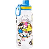Silver Buffalo Sanrio Hello Kitty and Friends Featuring Badtz-Maru, Pompompurin, Keroppi, My Melody, Tuxedo Sam, Cinnamoroll, and Chococat Plastic Bottle with Sticker Set, 32 Ounces