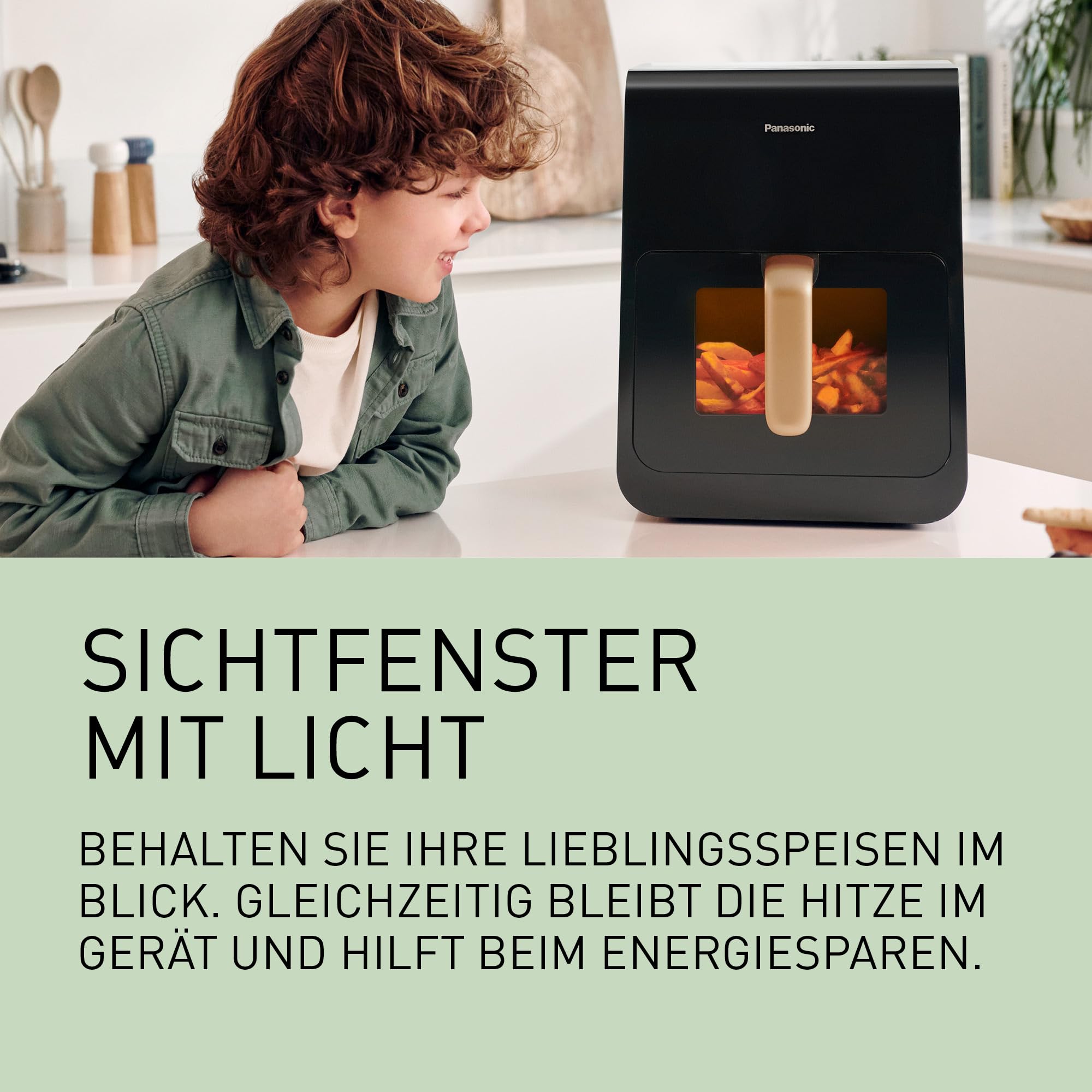 Panasonic NF-CC600AXE Air Fryer mit Sichtfenster, 6 l, 80–200 °C, digitaler Timer & LCD-Display, sanfte Dampfzugabe, 11 Voreinstellungen, einfache Reinigung, Schwarz mit Griff in Roségold 5