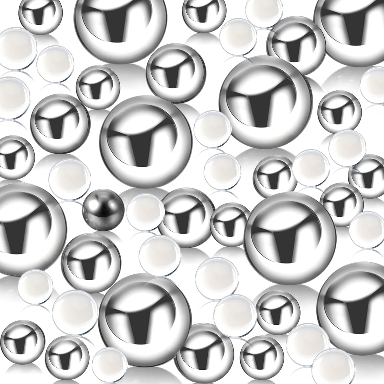 Vase Fillers - Silver Floating Pearls | 150 PCS Silver Vase Filler Beads with 8000 PCS Transparent Water Gels | 8/14/20 mm Silver Pearls Beads, Floating Beads, No Hole Beads | Silver Vase Filler Pearls