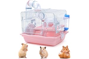 PStarDMoon Hamster Cage with Fun Tunnels, Critter Carrier with Running Exercise Wheels, Water Bottle, for Hamster Rat and Other Small Animals Travel Outdoor & Indoor Use