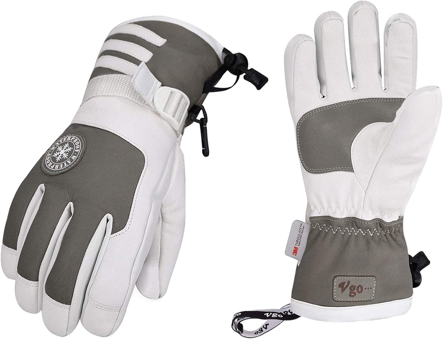 Vgo -4℉ or Above 3M Lined Unisex Goat Leather Skiing & Winter Gloves (GA2446FW): Sports & Outdoors